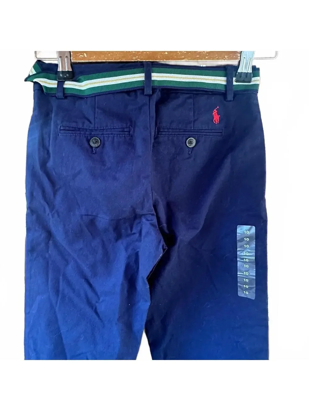 Polo Ralph Lauren Navy Blue Boys' Pants with Striped Belt Size 10 NWT